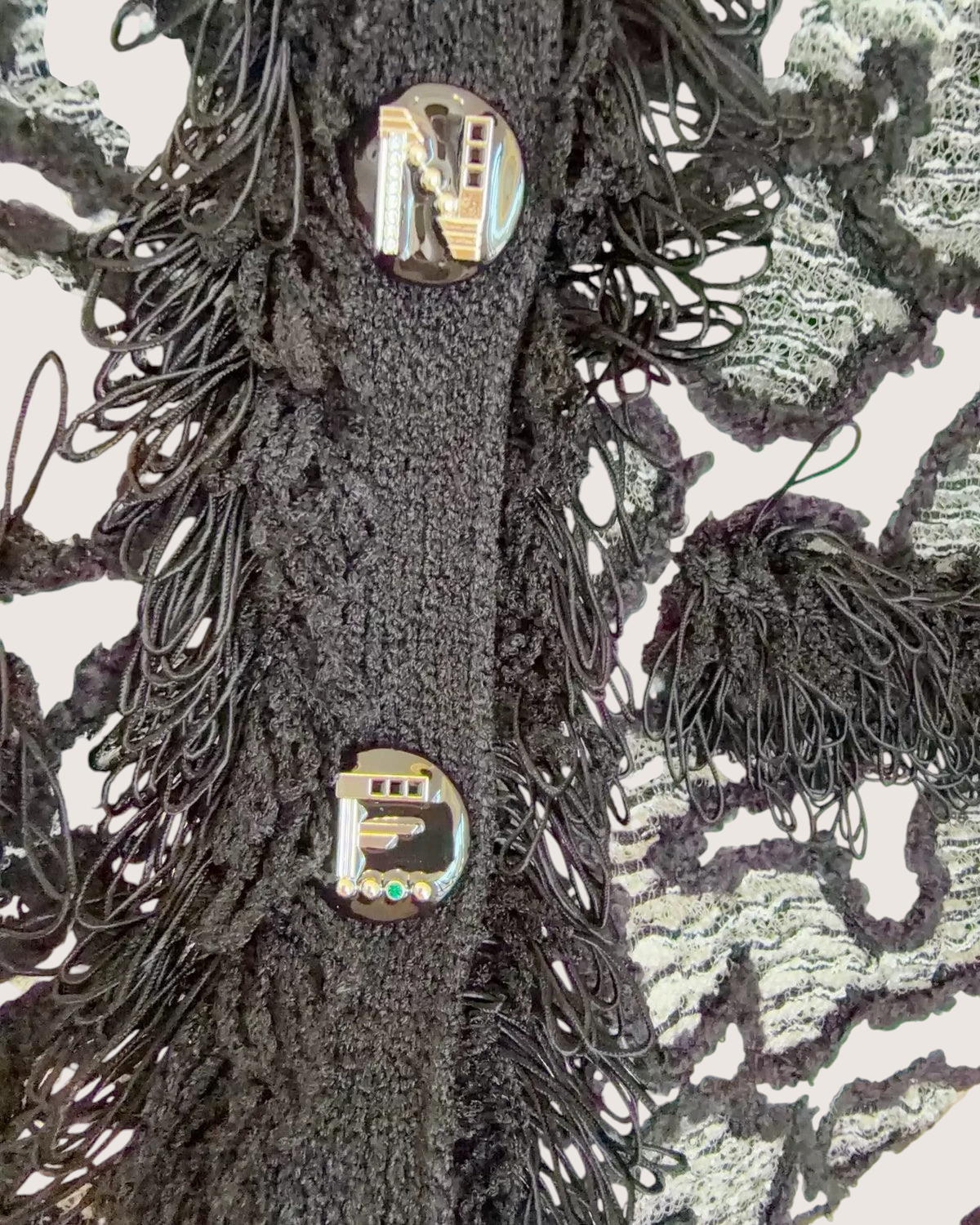 Chanel 26A Embroidered Lace Fringed Jacket Black, White FR 38