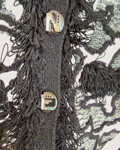 Chanel 26A Embroidered Lace Fringed Jacket Black, White FR 38