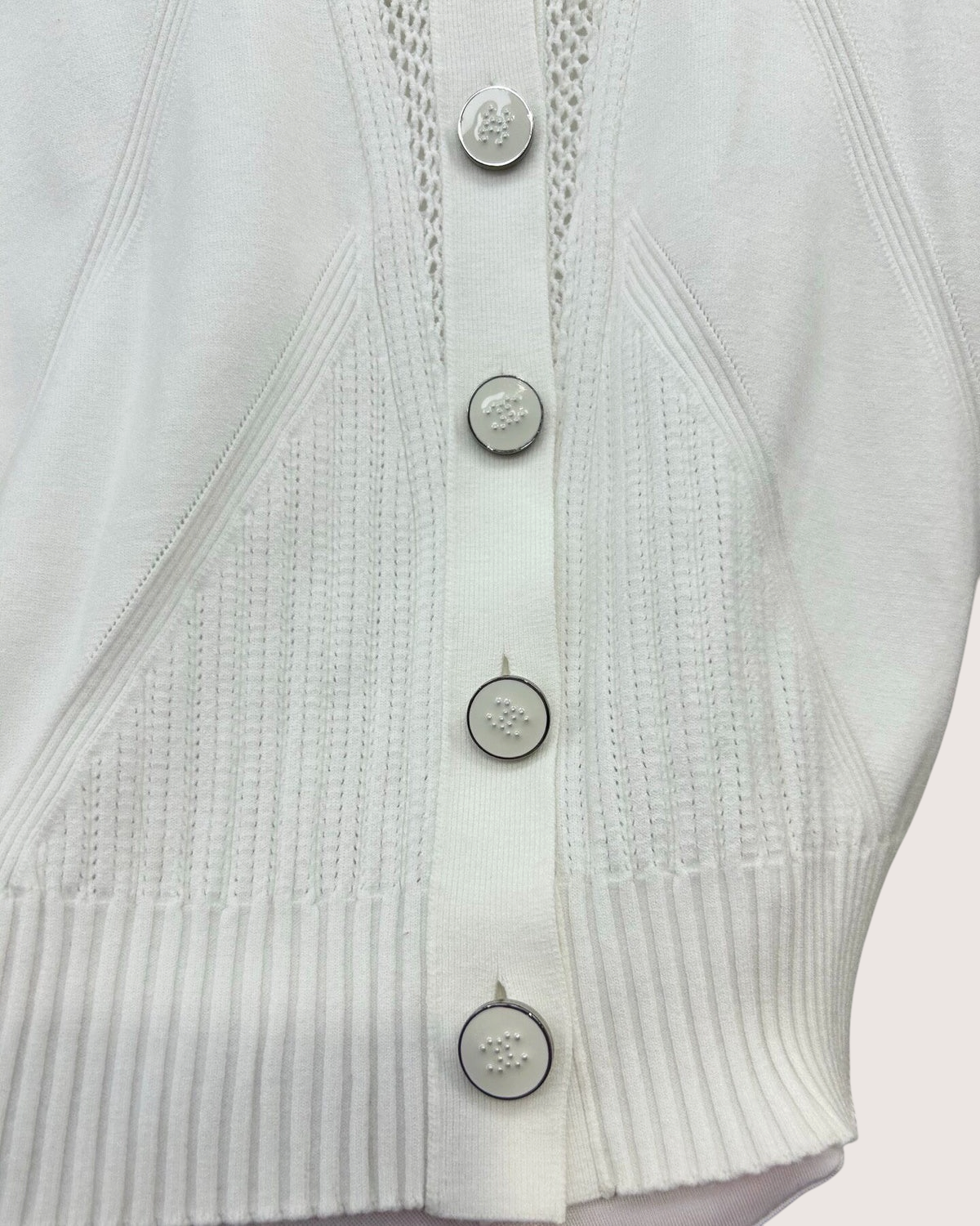 Chanel 24B Openwork-Panel Cardigan White FR 38