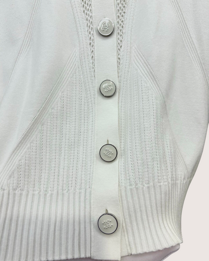 Chanel 24B Openwork-Panel Cardigan White FR 38