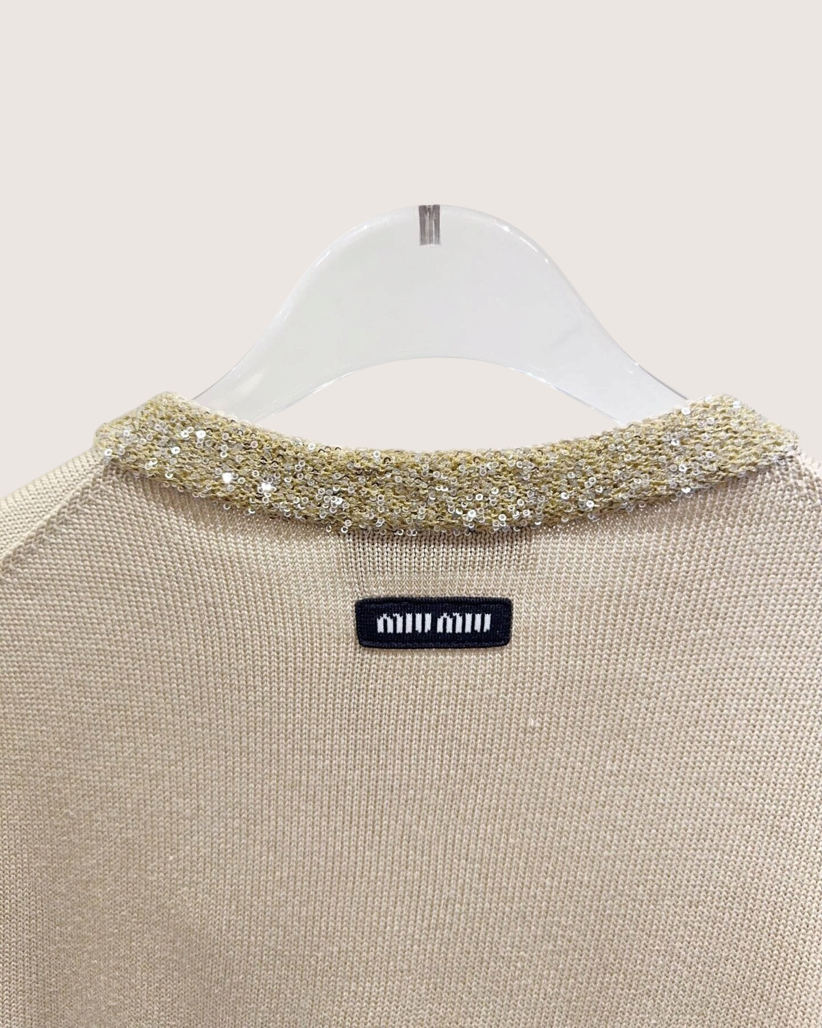 Miu Miu Sequin Four-Pocket Cardigan Beige/Ecru, Gold FR 36