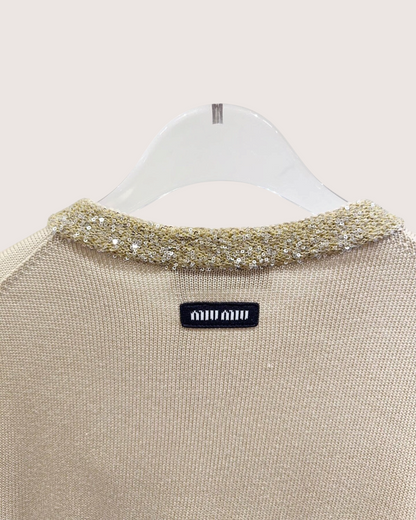 Miu Miu Sequin Four-Pocket Cardigan Beige/Ecru, Gold FR 36