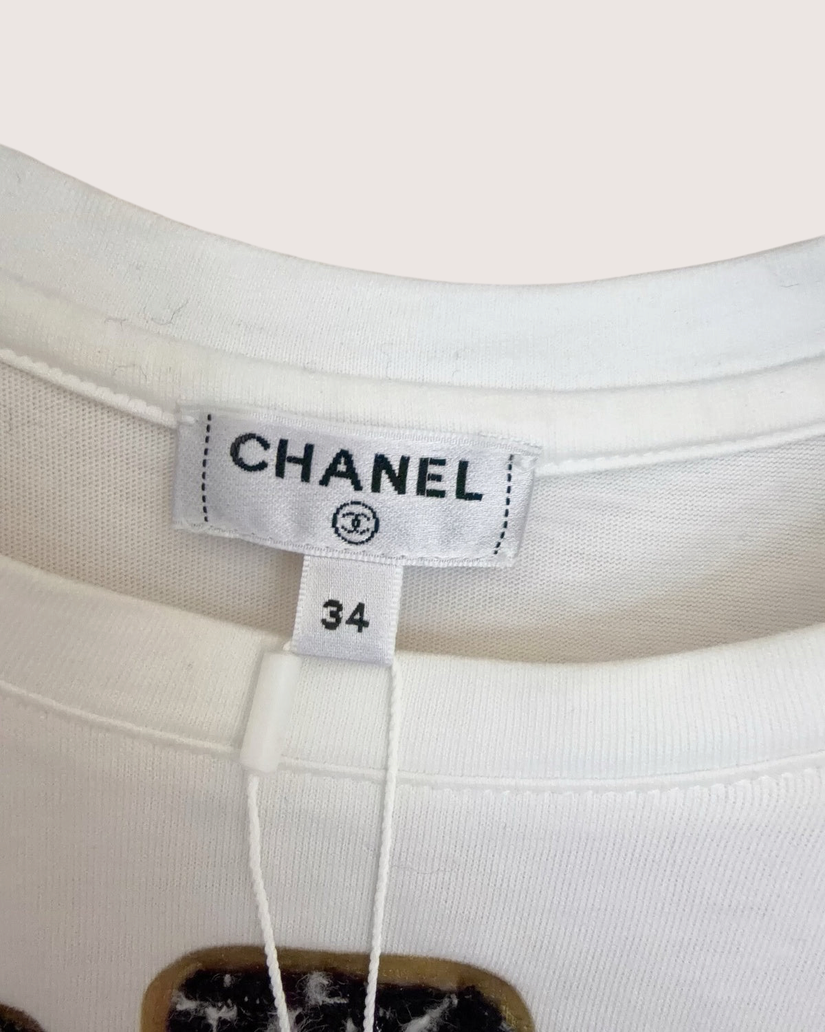 Chanel 20K Tweed Flower T-Shirt White, Black, Gold FR 34