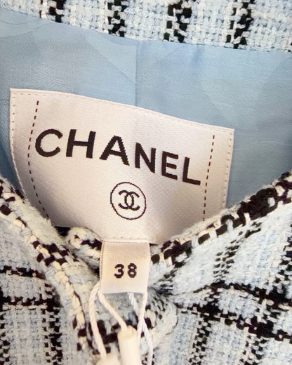 Chanel 25S Plaid Tweed Jacket Blue, Black, White FR 38
