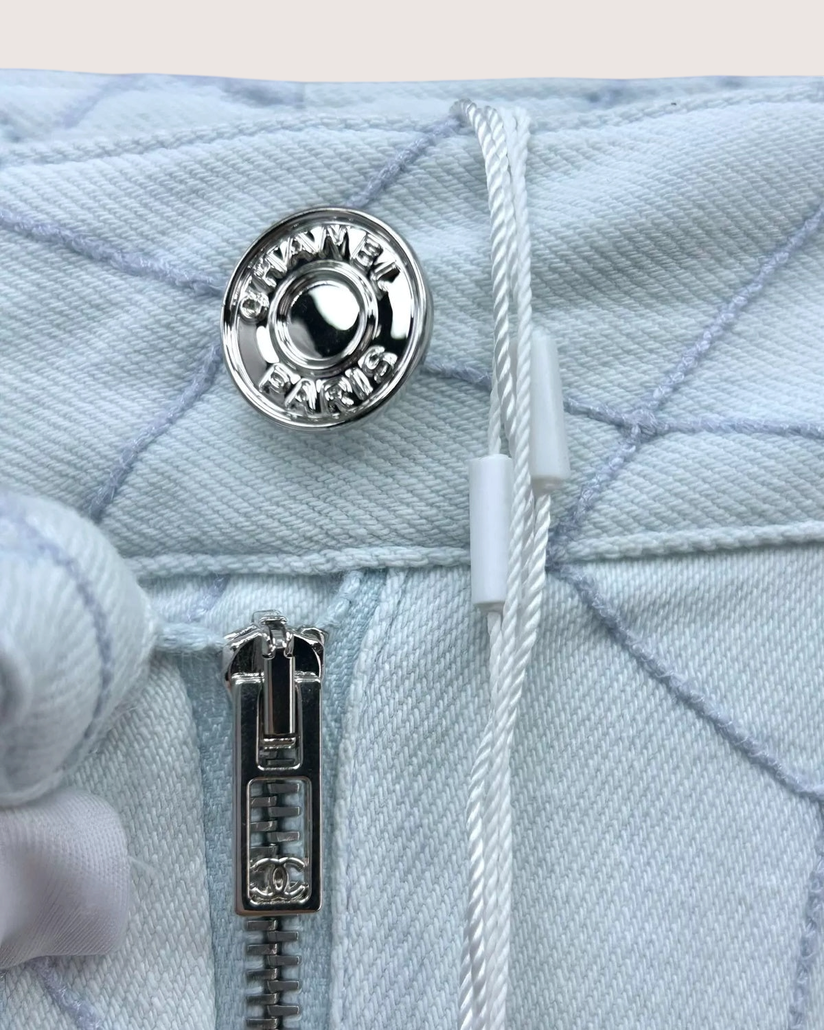 Chanel 26M Coco Beach Quilted Wide-Leg Denim Jeans Blue FR 34