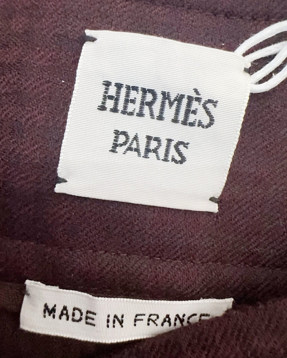 Hermès Wool Belted Mid-Length Skirt Burgundy FR 38