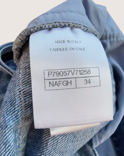 Chanel 25P CC Pearl-Print Wide-Leg Denim Jeans Blue FR 34