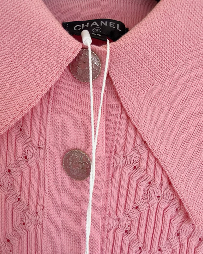 Chanel 20P Wool CC Polo Top Pink FR 34