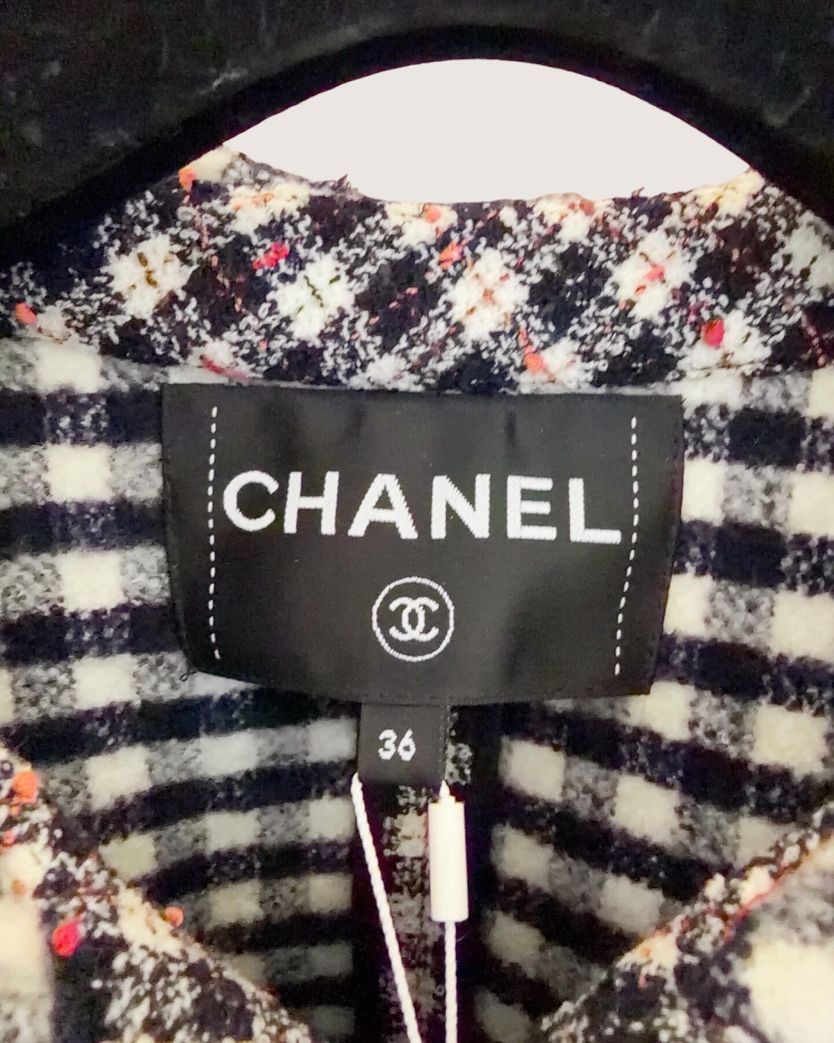 Chanel 24B Tweed Jacket Black, White, Pink FR 36