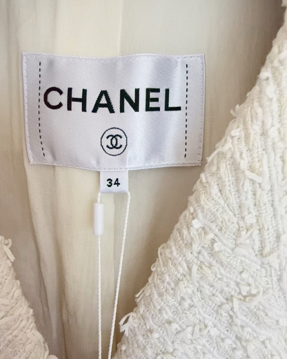 Chanel 21S Double-Breasted Tweed Jacket Beige/Ecru FR 34