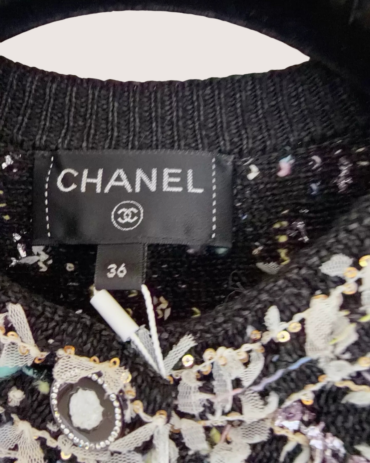 Chanel 22P Fringed Cardigan Black, White, Multicolor FR 36