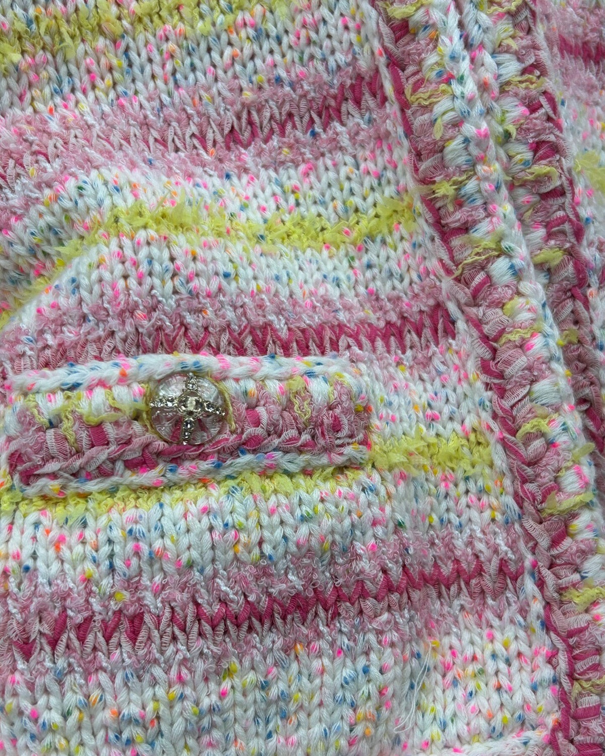 Chanel 24C Striped Heart Cardigan Pink, White, Yellow, Multicolor FR 36