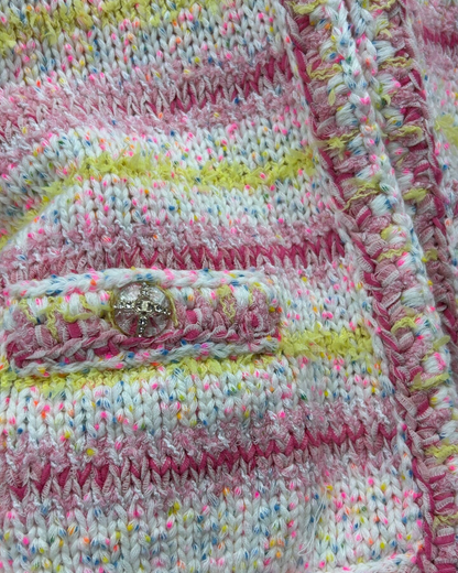 Chanel 24C Striped Heart Cardigan Pink, White, Yellow, Multicolor FR 36