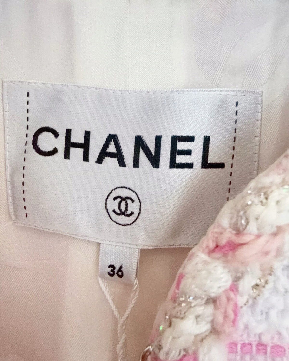 Chanel 23C Windowpane Tweed Four-Pocket Jacket White, Pink FR 36