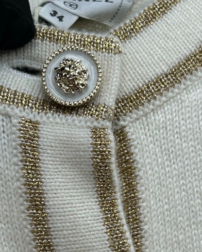 Chanel 26C Cashmere Cardigan White, Gold, Beige/Ecru FR 34