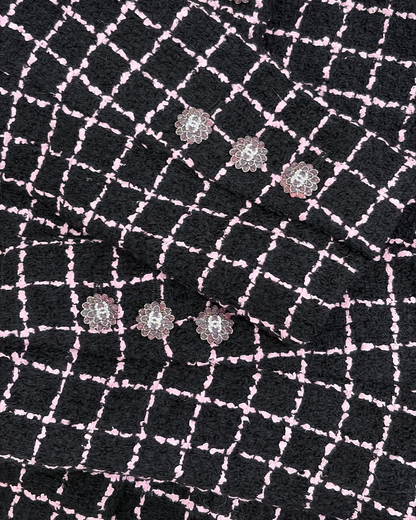 Chanel 23K Tweed Plaid Jacket Black, Pink FR 38