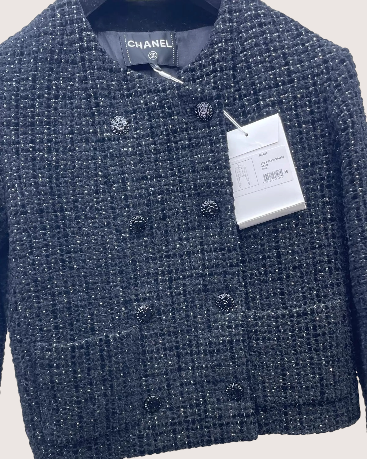 Chanel 22B Tweed Jacket Black FR 36