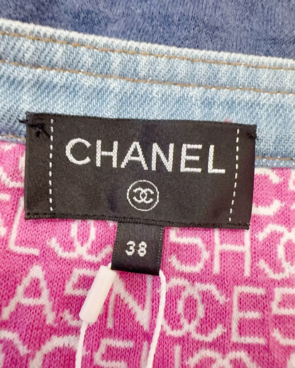 Chanel 20P Quilted Denim Crystal-Button Mini Skirt Blue FR 38