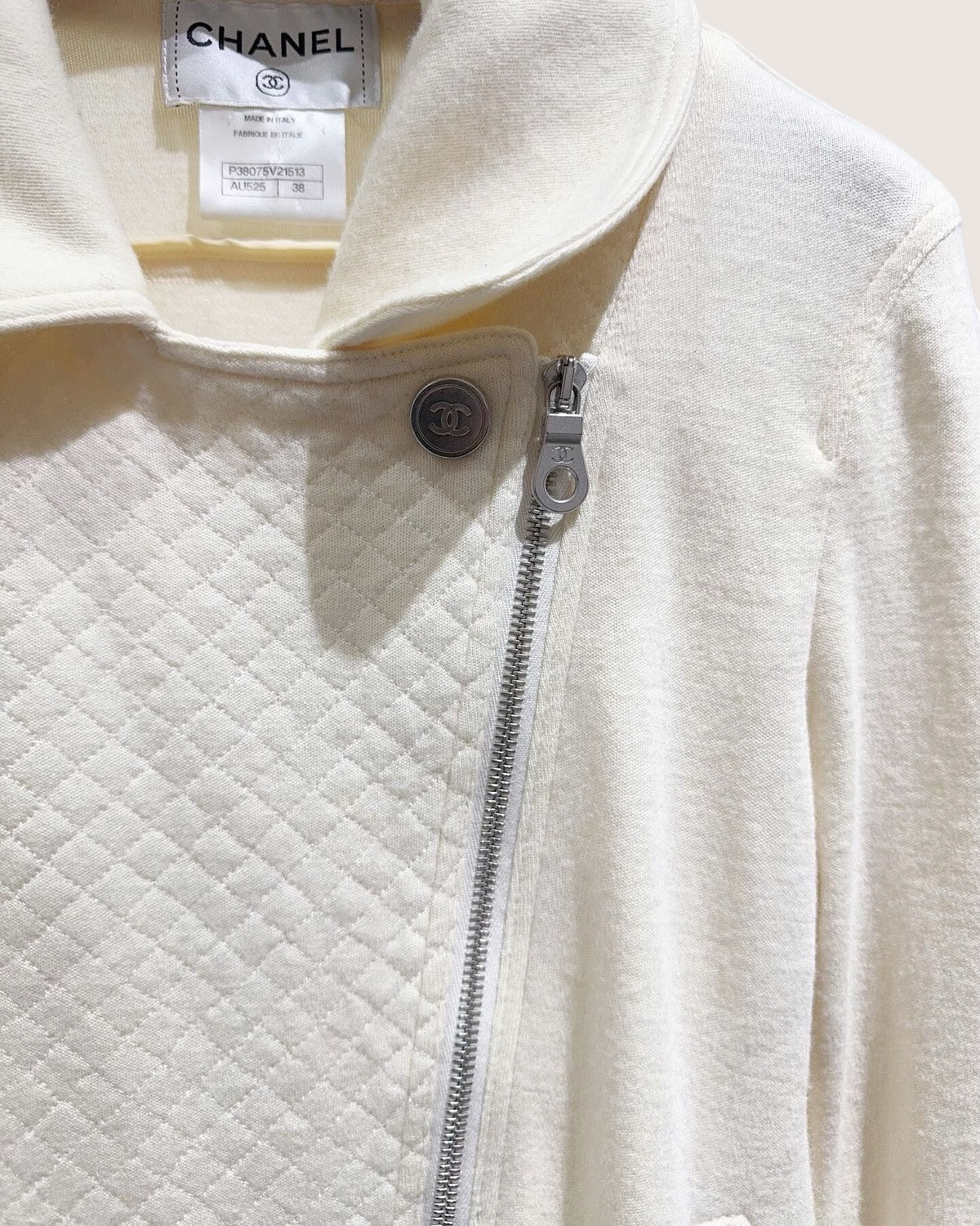 Chanel 10A CC Zip-Up Jacket Beige/Ecru FR 38