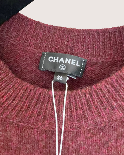 Chanel CC Guitar Logo Sweater Burgundy FR 36