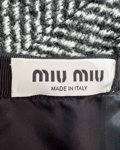 Miu Miu Herringbone Tweed Mini Skirt Black, White FR 38