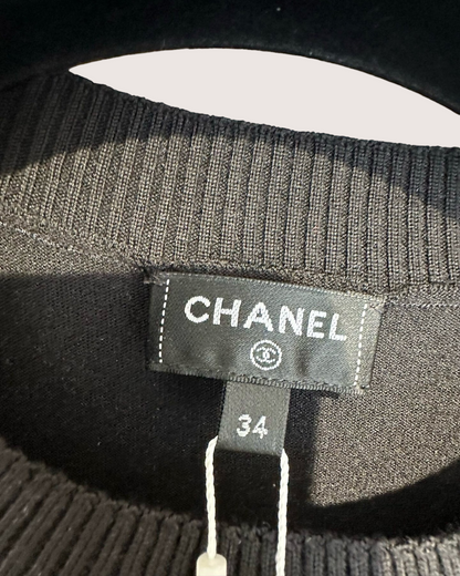 Chanel 23B Wool CC-Sleeves Sweater Black, White FR 34