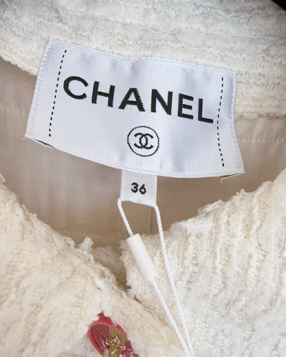 Chanel 17P Round-Collar Tweed Jacket Beige/Ecru FR 36