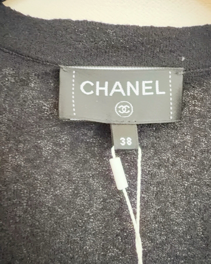 Chanel 25A Ruffle-Trim Cardigan Black FR 38