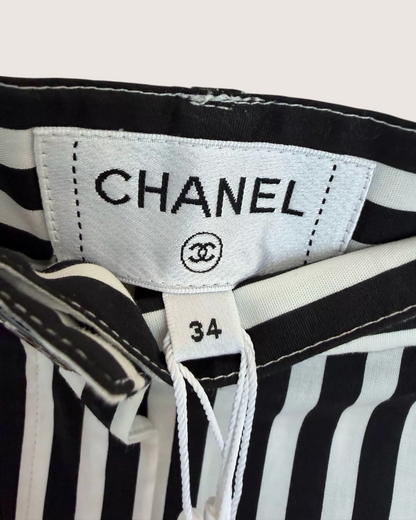 Chanel 25S CC Striped Wide-Leg Trousers Black, White FR 34