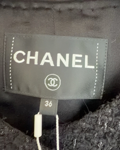Chanel 21K Shimmer Tweed Jacket Black FR 36