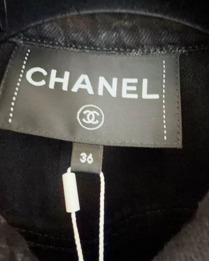 Chanel 23A Camellia Denim Jacket Black, Grey FR 36