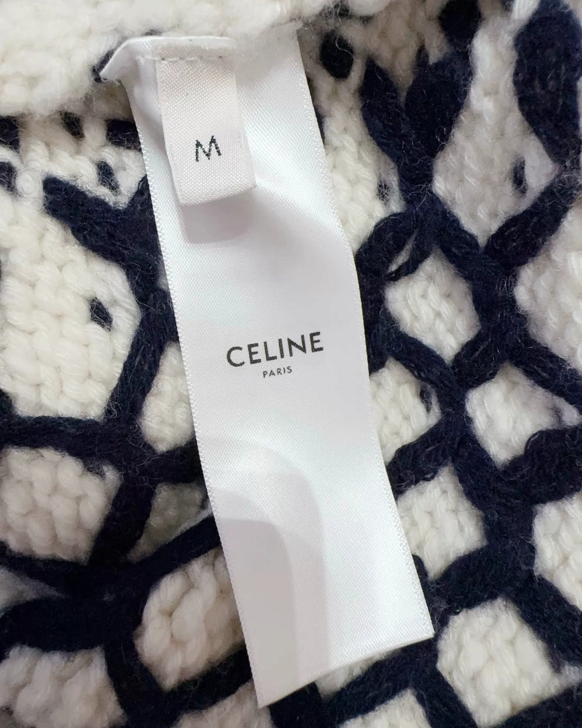Celine Wool Fair Isle Sweater Beige/Ecru, Navy FR 38