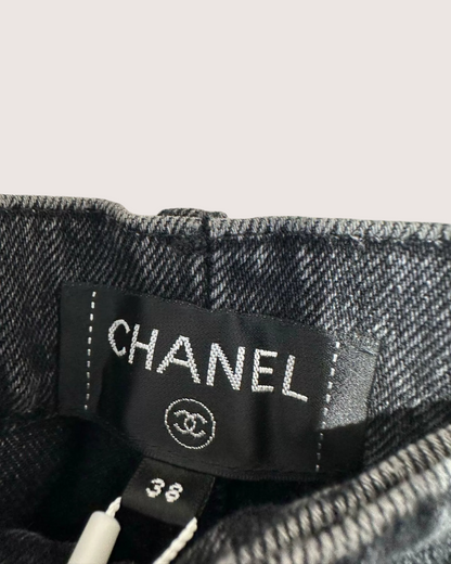 Chanel 21K CC Straight Denim Jeans Black FR 38
