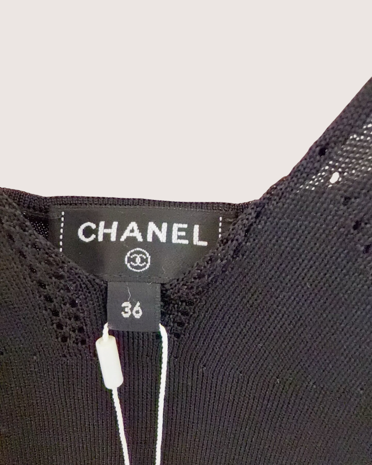 Chanel 26P CC-Strap Mesh Mid-Length Dress Black FR 36