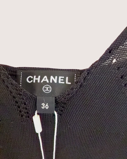 Chanel 26P CC-Strap Mesh Mid-Length Dress Black FR 36