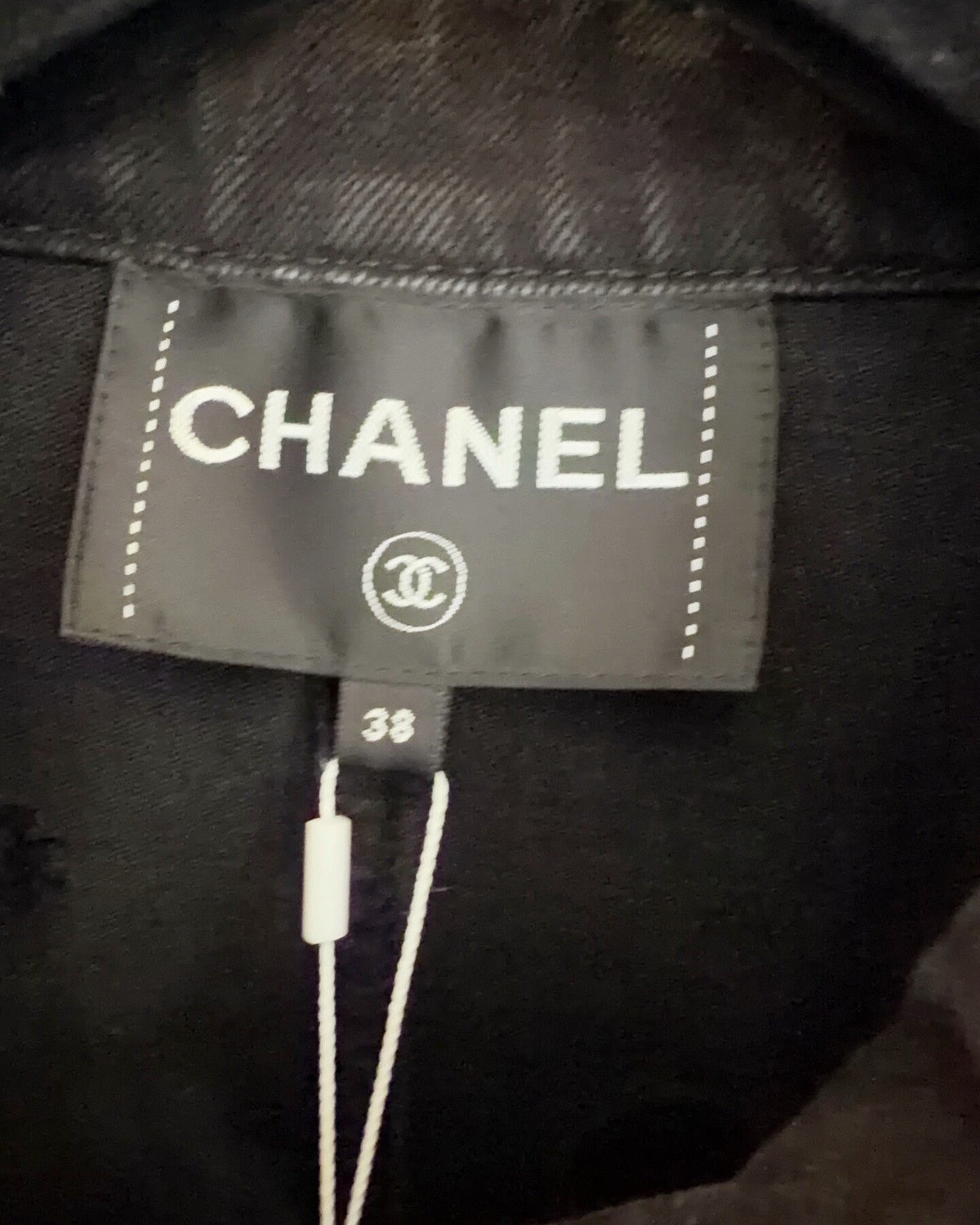 Chanel 21P Cropped Camellia Denim Jacket Black FR 38