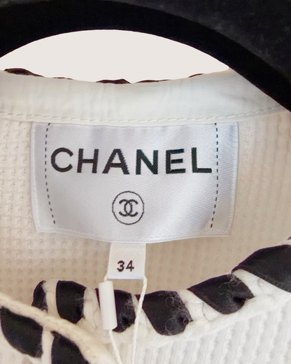 Chanel Waffle Whipstitch Cardigan White, Black FR 34
