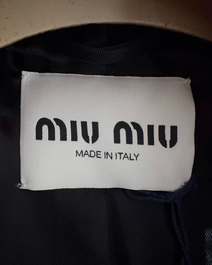 Miu Miu Double-Breasted Checked Tweed Jacket Navy, Grey, Brown IT 38