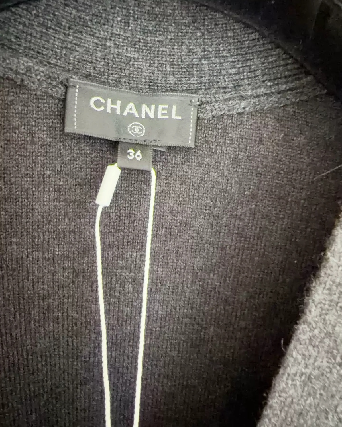 Chanel 22A Wool CC Logo Cardigan Grey, Silver FR 38