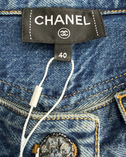 Chanel 24S Denim Pullover Top Blue FR 40
