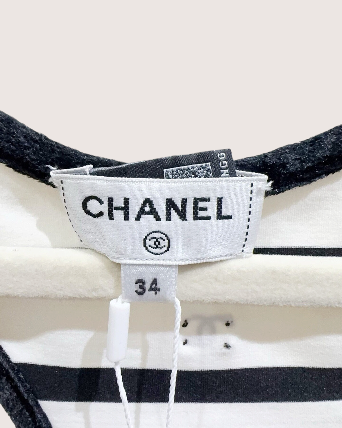 Chanel Striped One-Piece Swimsuit Black, White FR 34