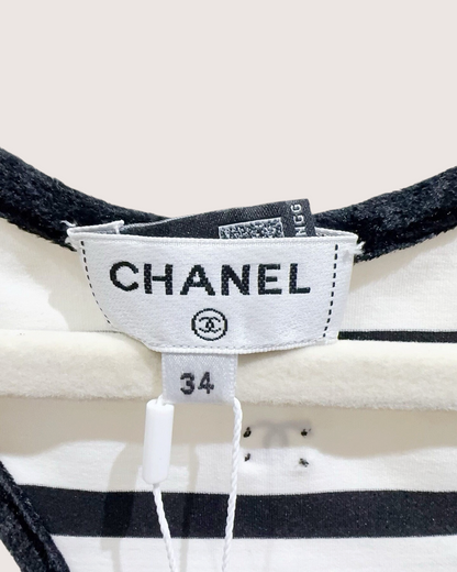 Chanel Striped One-Piece Swimsuit Black, White FR 34