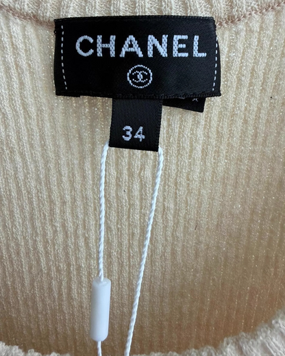 Chanel 26M Coco Beach Striped Tank Top Beige/Ecru, Red FR 34