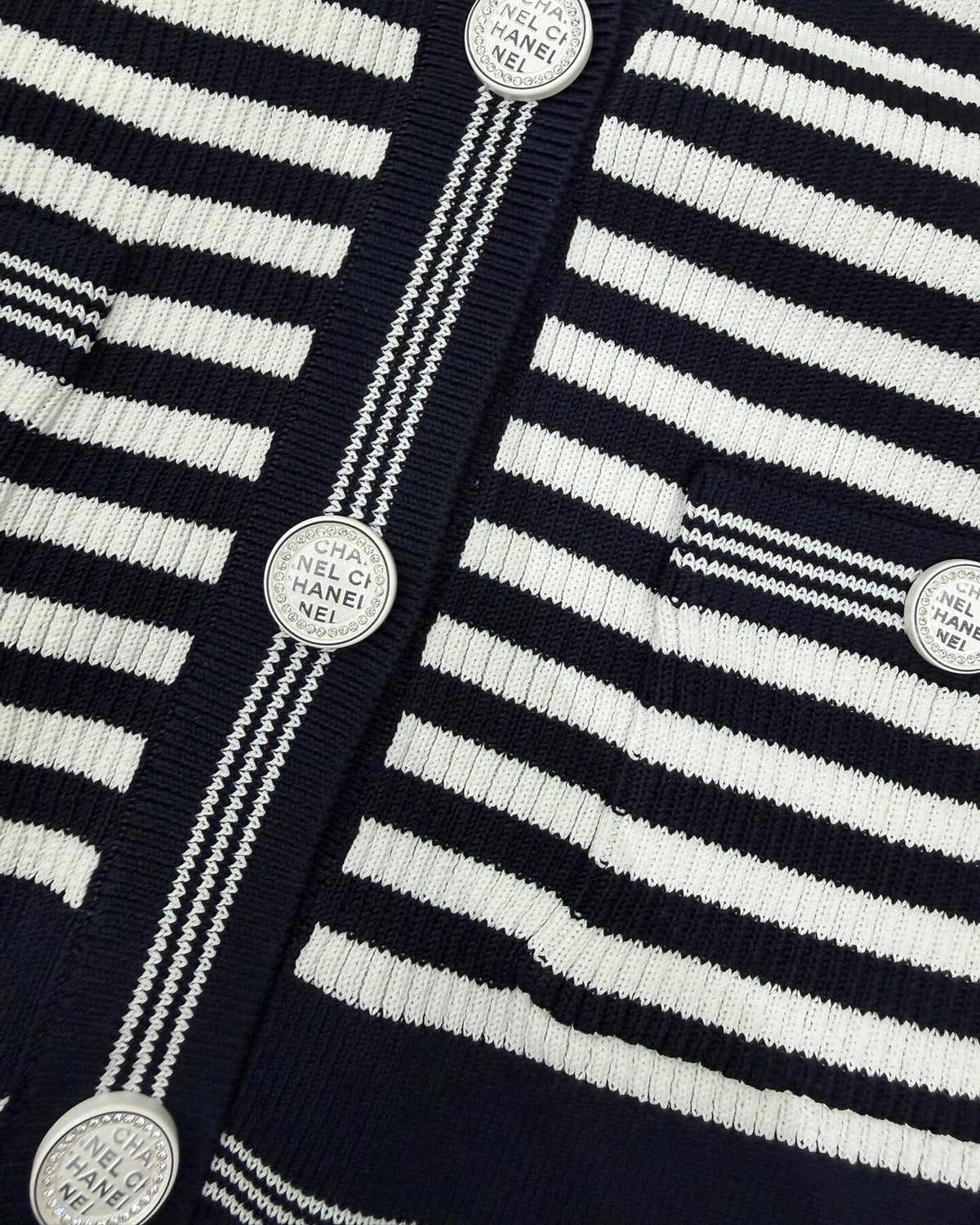 Chanel 23C Striped Cardigan Navy, White FR 36