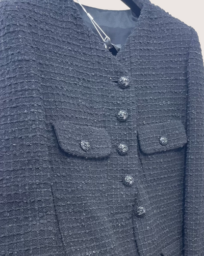 Chanel 22C Fringe Tweed Jacket Black FR 34