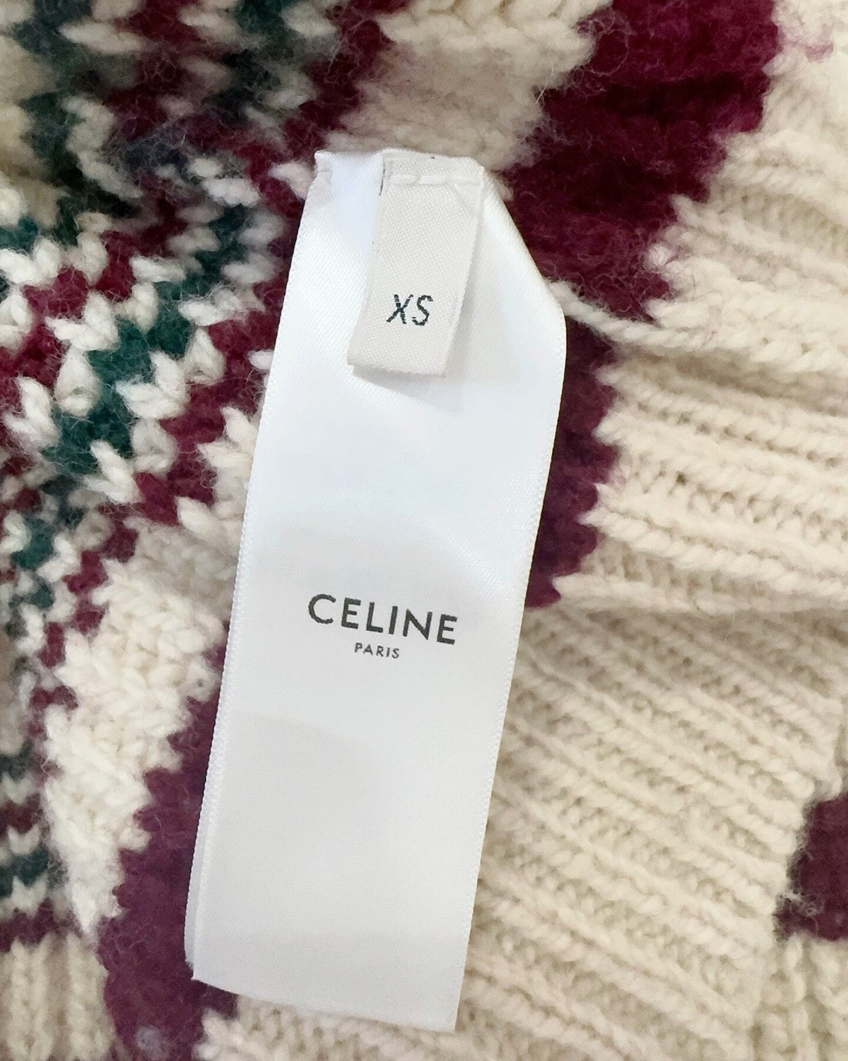 Celine Wool Striped Sweater Beige/Ecru, Burgundy, Green FR 34