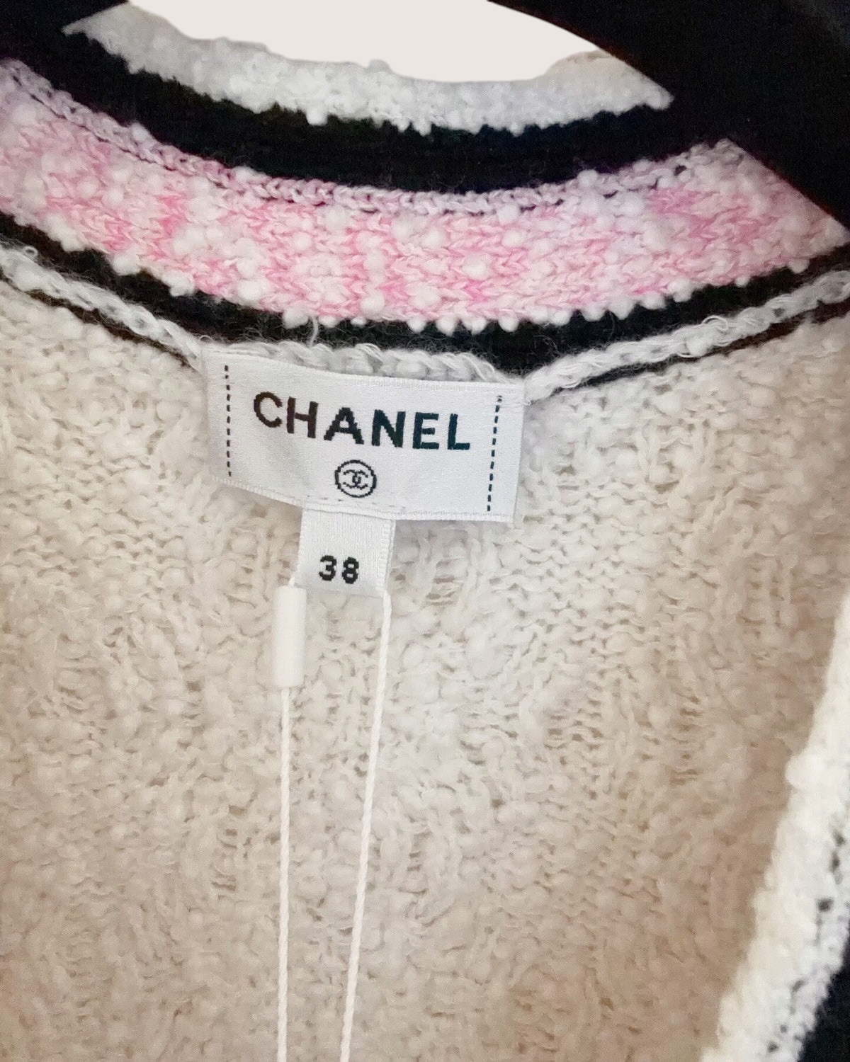 Chanel 24P Cable Cardigan White, Pink, Black FR 38
