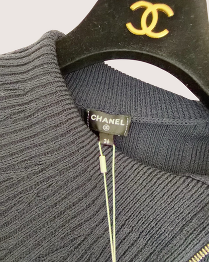Chanel 24K Wool Zip-Up Sweater Navy FR 36
