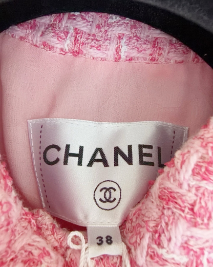 Chanel 23P Cropped Tweed Jacket Pink, White FR 38