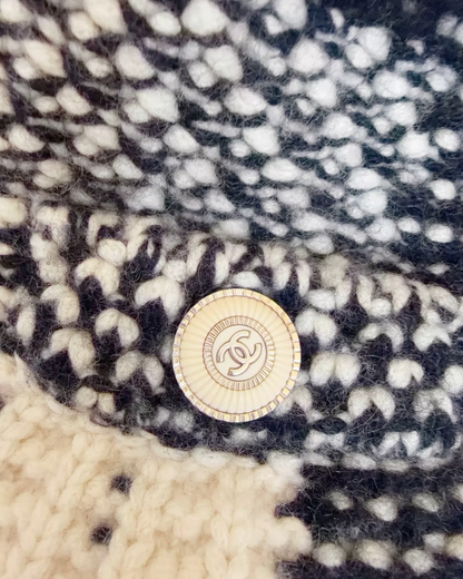 Chanel 20C Belted Cashmere Cardigan Grey, White, Black FR 36